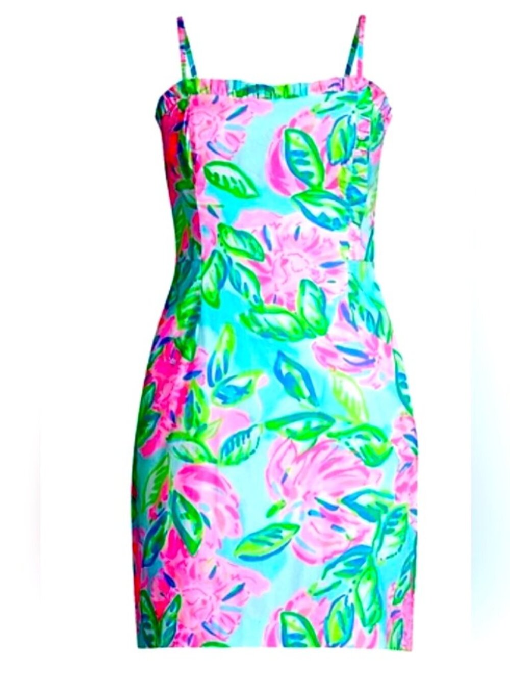 New Lilly Pulitzer Brenda Stretch Dress Totally Blossom with Ruffle Trim